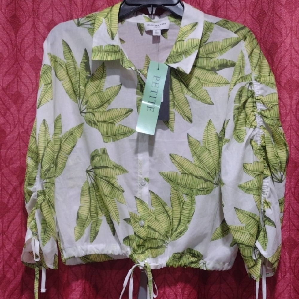 Marc New York Green Leaf Print Top